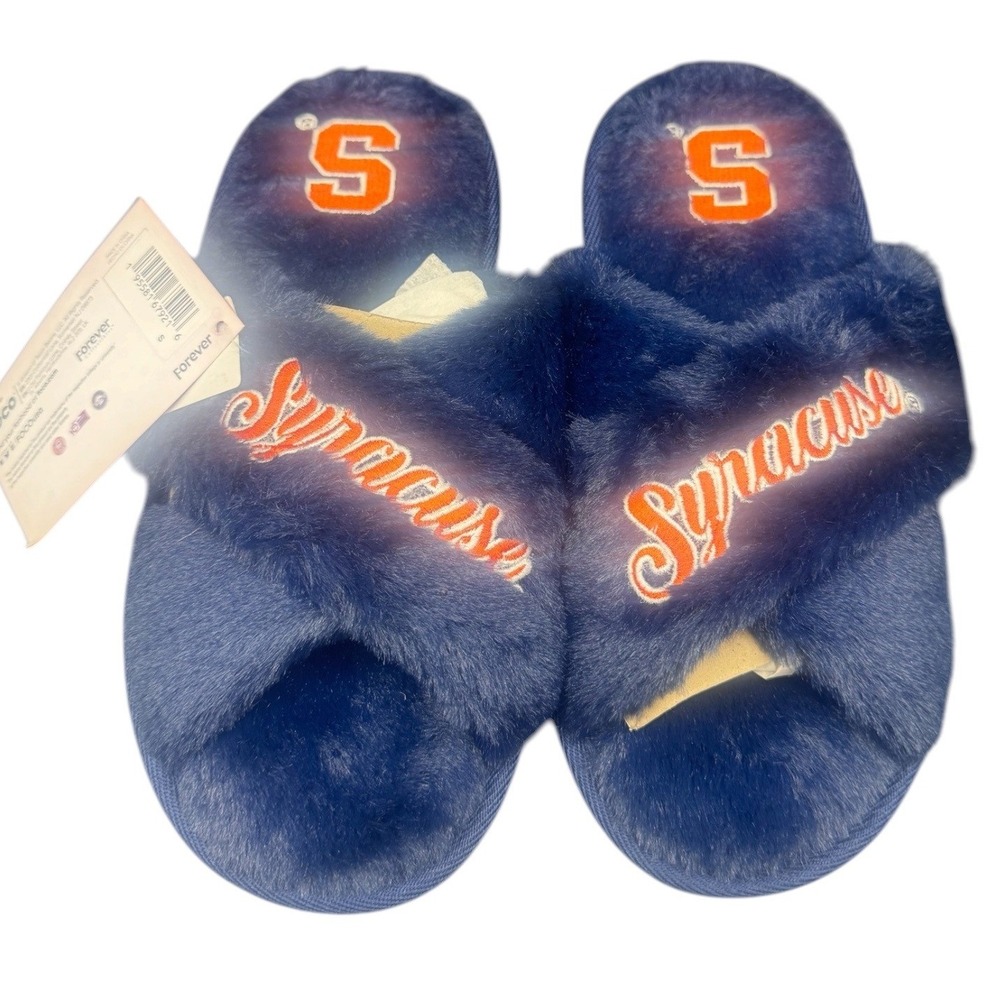 FOCO Syracuse Orange NCAA Women's Plush Criss Cross Slippers Navy Blue S 5-6 NEW